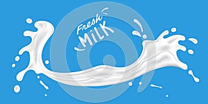 3d creamy milk splash on blue background vector illustration