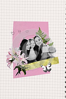 3d creative artwork template collage of cute family mom daughter selfie photo celebrate mother day postcard billboard