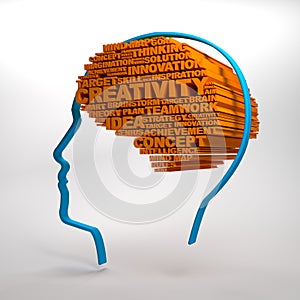 3D Creative Brain word cloud with layout of head shape