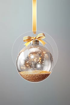 3d Crystal Christmas ball with sparkles on a light background