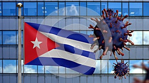 3D, Cuban flag waving with Coronavirus outbreak. Cuba Covid 19