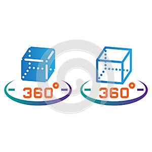 3d cube 360 degree rotation line icon, outline and solid vector