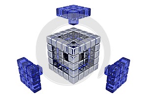 3D Cubes - Assembling Parts - Blue Glass