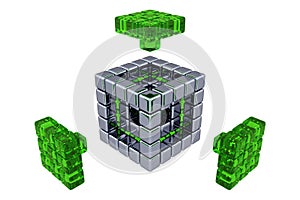 3D Cubes - Assembling Parts - Green Glass