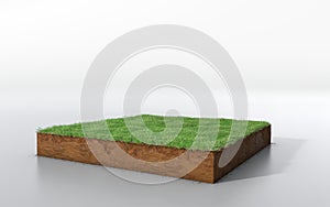 3D cubical grass land with soil geology cross section