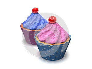 3D cup cakes against white