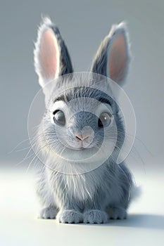 3D cute baby bunny with lifelike fur details in white and gray