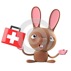 3d Cute cartoon Easter bunny rabbit character with first aid kit