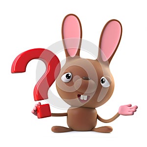 3d Cute cartoon Easter bunny rabbit character has a question to ask.