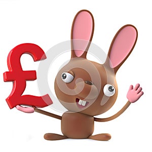 3d Cute cartoon Easter bunny rabbit holding UK Pounds Sterling currency symbol