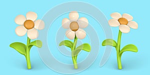 3D Cute colorful daisy flower. Chamomile in cartoon style. Vector illustration