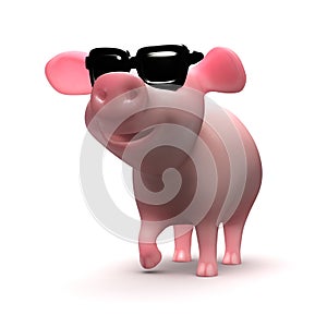 3d Cute piglet wearing sunglasses