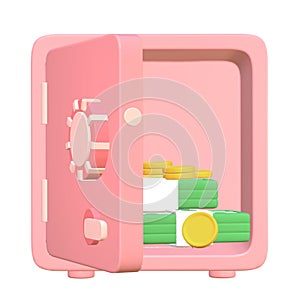 3d cute pink Safe Bank Box icon Protection money savings concept