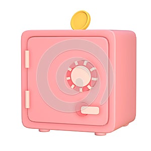 3d cute pink Safe Bank Box icon Protection money savings concept