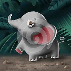 3d cute toy elephant character illustration