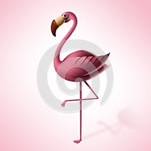 3d cute toy flamingo, bird character illustration