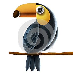 3d cute toy toucan, bird character illustration. Parrot drawing.