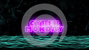 3D Cyber Monday abstract blue blurred geometry wireframe network and connecting node in space on black background. Security of