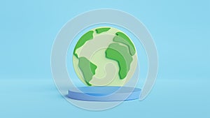 3d Cylinder podium with Earth Globe.Green eco product display banner template background.3D Rendering illustration