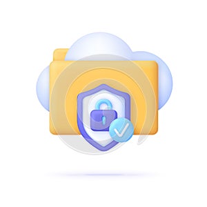 3D Database security illustration. Concept is data security Access. Lock with password with folder. Safe cloud storage