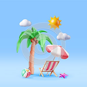 3D Deck Chair, Swim Ball, Starfish and Palm Tree.