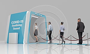 3D Decontamination and Sanitation Tunnel with People In Line