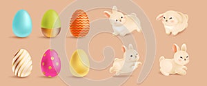 3d decor elements for Happy Easter holiday isolated on plain background. Set of painted egg