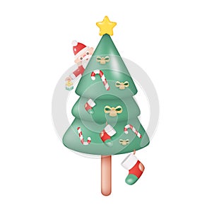 3D Decorated Christmas Tree with Santa Claus