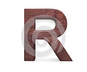 3D decorative Brown polished wooden Alphabet, capital letter R.