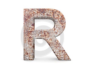 3D decorative Letter from an old rusty metal Alphabet, capital letter R.