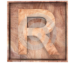 3D decorative wood Alphabet capital letter R in wooden box.