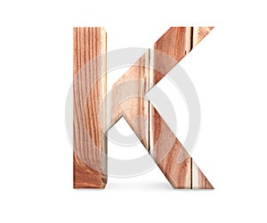 3D decorative wooden Alphabet from planks, capital letter K.