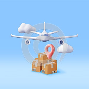 3D Delivery Airplane and Cardboard Boxes