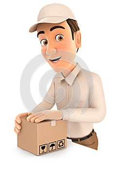 3d delivery man preparing package