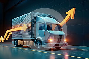 3D delivery truck with arrow graph, transportation and inflation concept