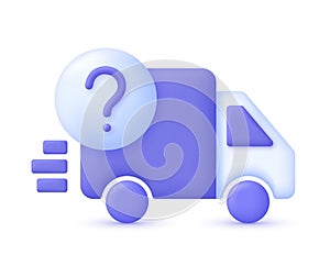 3D Delivery Truck icon. Question concept. Express delivery, shipping, truck icon, quick move. Fast delivery concept.