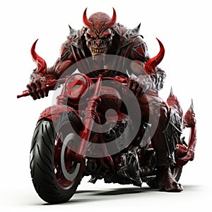 3d Demon Rider On Motorcycle White Background Full Body