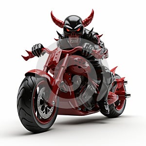 3d Demon Sitting On Motorcycle Full Body Illustration On White Background