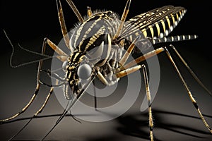 3d design of a mutated tiger mosquito, more dangerous in the future. Ai generated