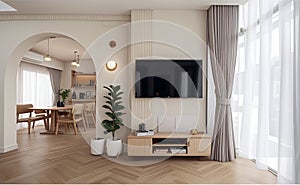 3D. The design of the relaxation corner in the house is beautiful, using soft tones