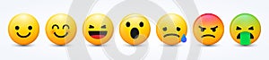 3D Design Vector New Modern Emoticons Set with Different Reactions for Social Network