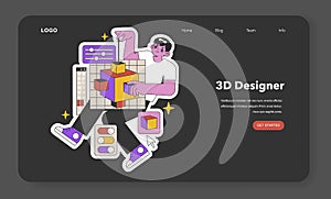 3D Designer Shaping Digital Realities. Flat vector illustration.