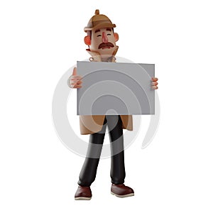 3D detective Cartoon Illustration with a whiteboard