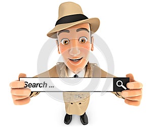 3d detective holding a search bar