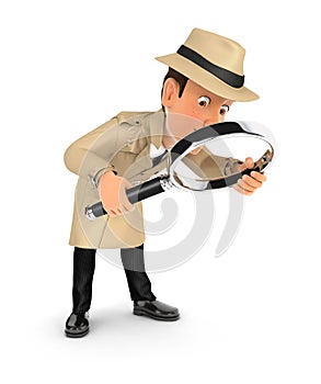 3d detective looking floor with magnifying glass