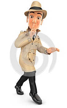 3d detective walking on tiptoe