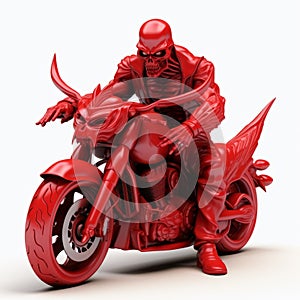 3d Devil Sitting On Motorcycle, Isolated On White Background