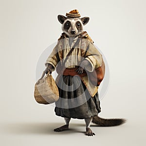 3d Digital Model Of Raccoon In Traditional Japanese Style Outfit