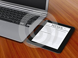 3d digital tablet pc with news. Media concept