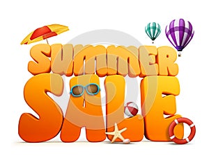 3D Dimensional Summer Sale Title Words in White Background